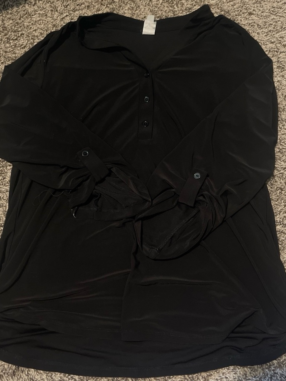 Peruvian Connection Black V-Neck Button Top